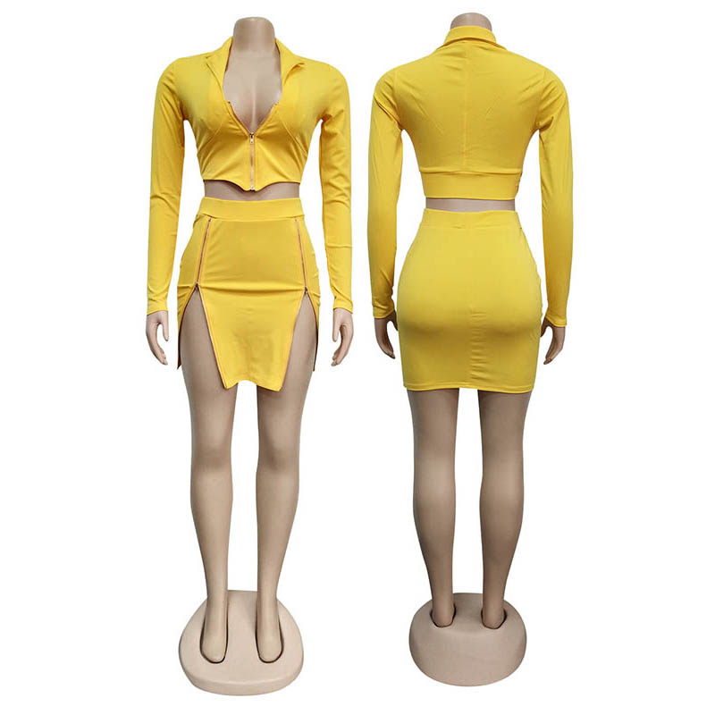 Cheap Long Sleeve Split Two Piece Mini Dress 88211592485#