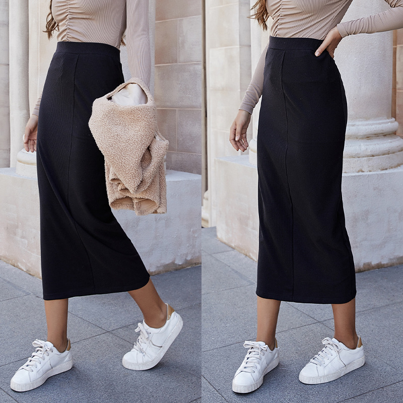 High Waisted Midi Skirt In Black 88211592501#