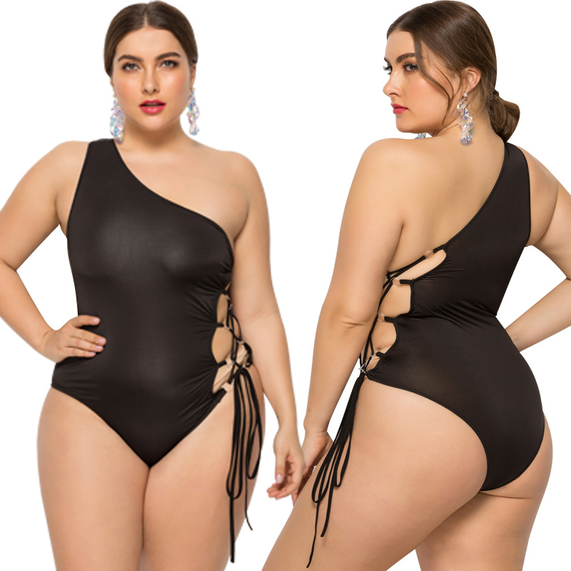 Plus One Shoulder One-Piece Swimsuit 88211592507#