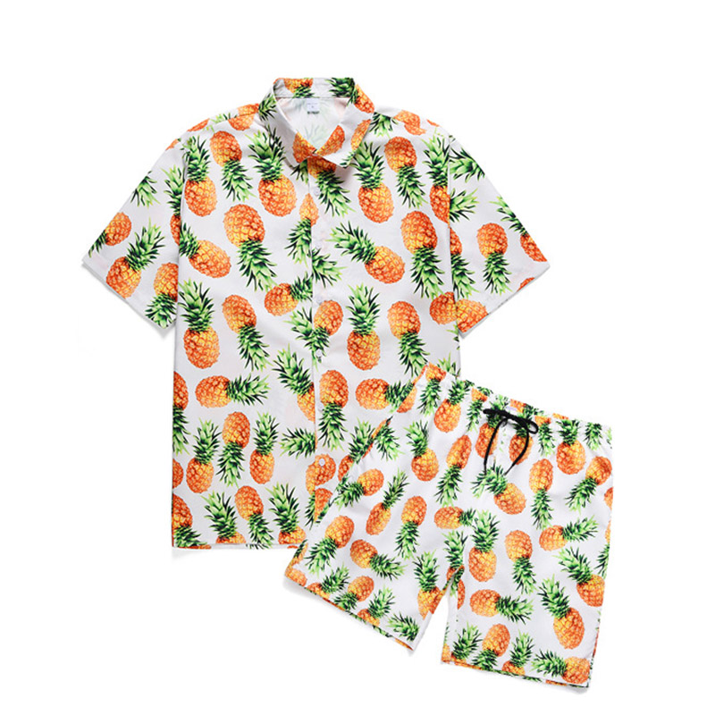 Men's Tropical Shirt and Shorts Set 88211592524#