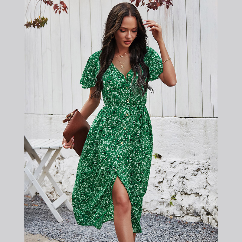 Floral Print Button Front Split Midi Dress 88211592534# Spring Fashion ...