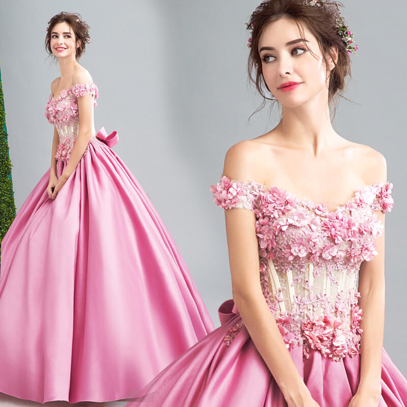 Pink Off Shoulder Sparkly Quinceanera Dresses 88211592755#