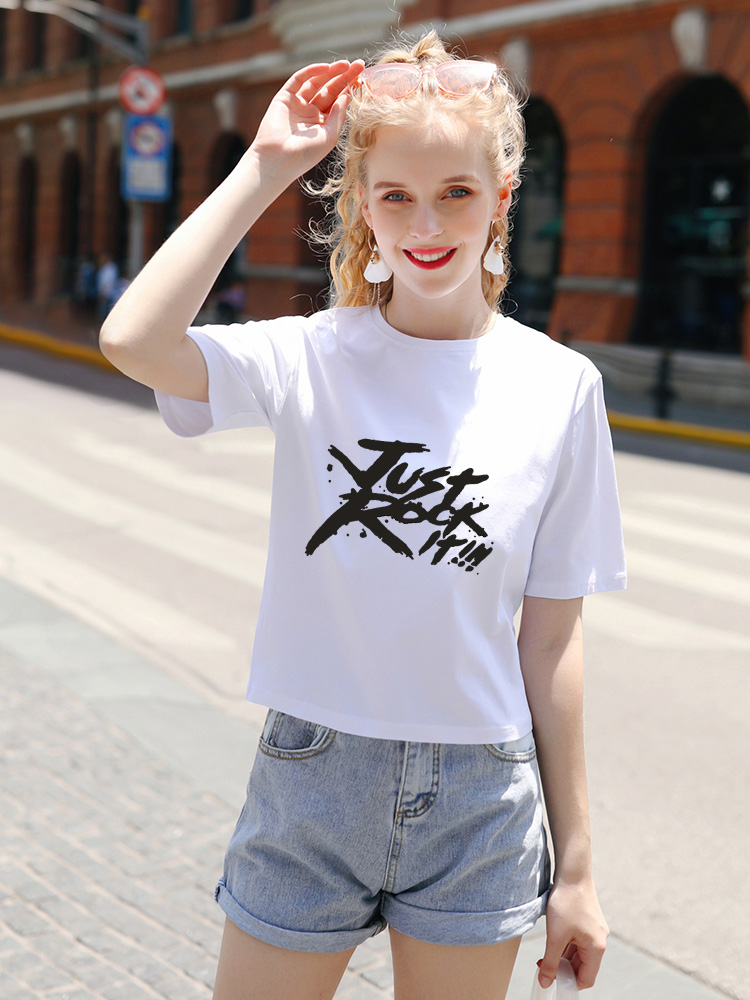 Womens Just Rock It Printed T Shirts Womens Letter Printed Tops Summer Short Sleeve Cotton T shirts Ladies Tees 8888505933#