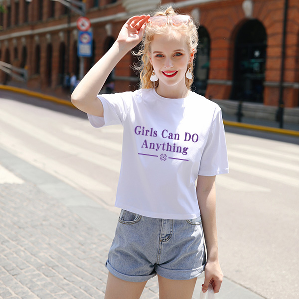 Girls Can Do Anything White Shirts Cotton Tops Yellow T-Shirts 8888850593#